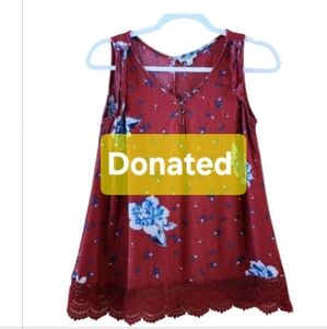 One World button and lace top